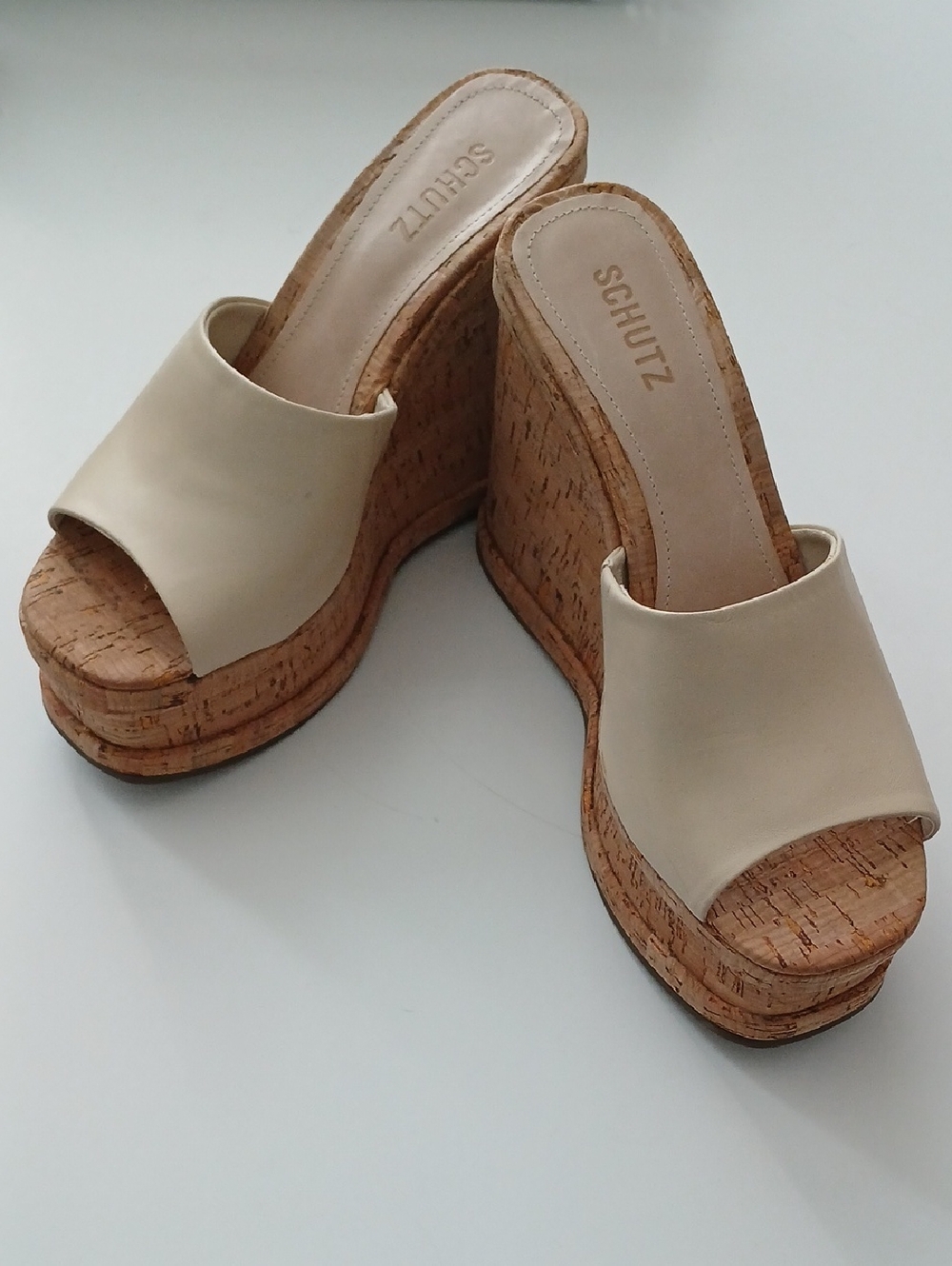 SCHUTZ Cream Cork Platform Wedge Slides